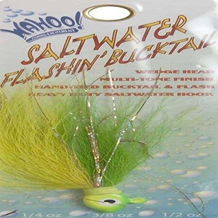 Wahoo Saltwater Flash'N Bucktail Jig 14Oz Lime Cht Wedge Style Head Painted Dbl Eye WAH-SFB14-LC